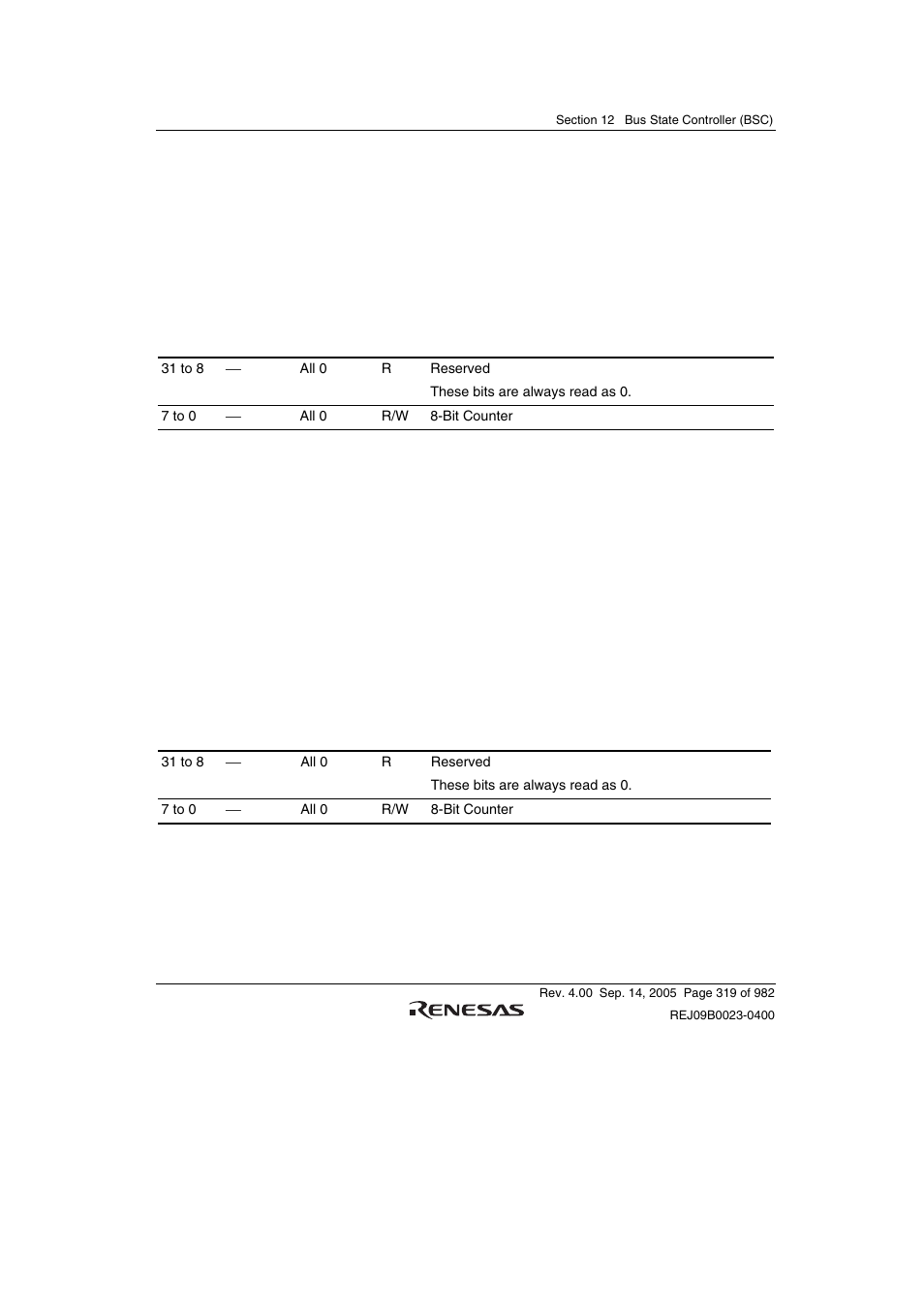 6 refresh timer counter (rtcnt), 7 refresh time constant register (rtcor) | Renesas SH7641 User Manual | Page 369 / 1036