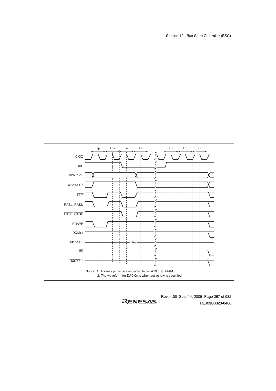 Figure 12.30 self-refresh timing | Renesas SH7641 User Manual | Page 417 / 1036