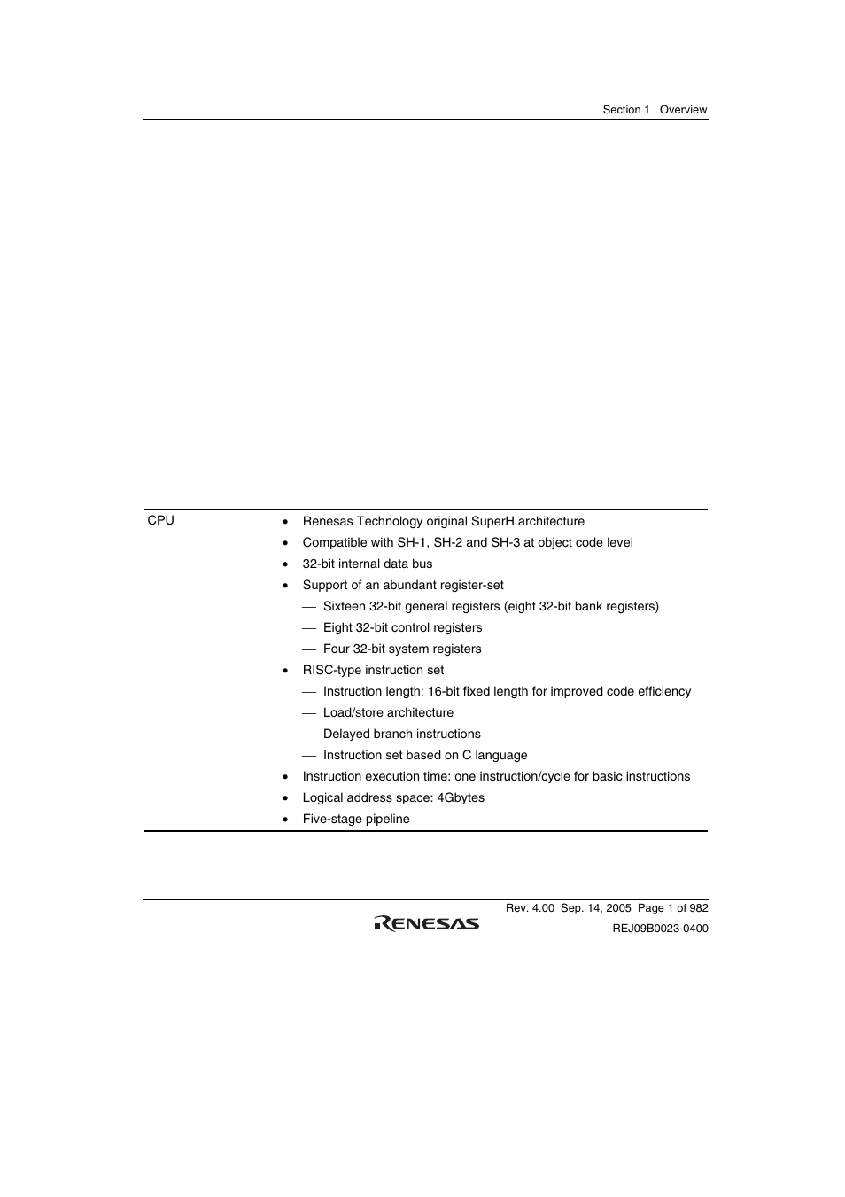 Section 1 overview, 1 features | Renesas SH7641 User Manual | Page 51 / 1036