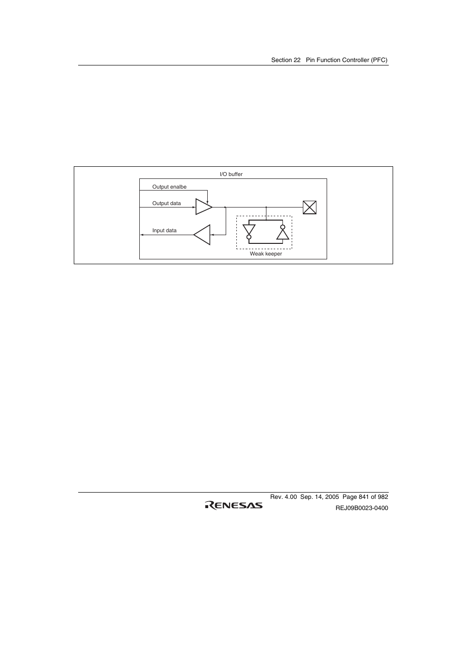 2 i/o buffer internal block diagram, 1 i/o buffer with weak keeper, 2 i/o buffer with open drain output | Renesas SH7641 User Manual | Page 891 / 1036