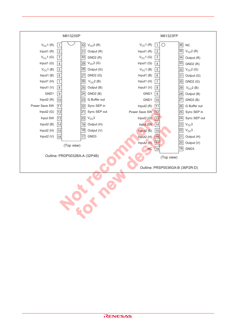 Pin arrangement | Renesas M61323SP/FP User Manual | Page 3 / 20