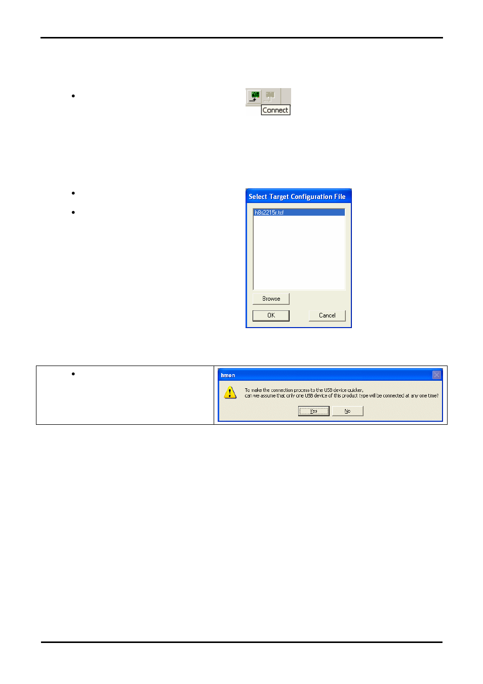 Connecting to hmon | Renesas H8S2215R User Manual | Page 15 / 28