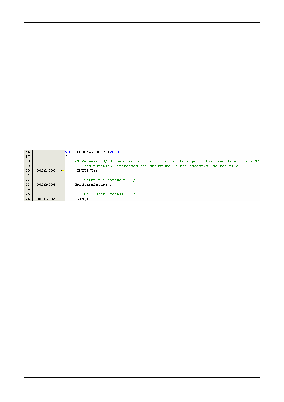 Chapter 7. project files, Standard project files, Initialisation code (resetprg.c / resetprg.h) | Renesas H8S2215R User Manual | Page 23 / 28