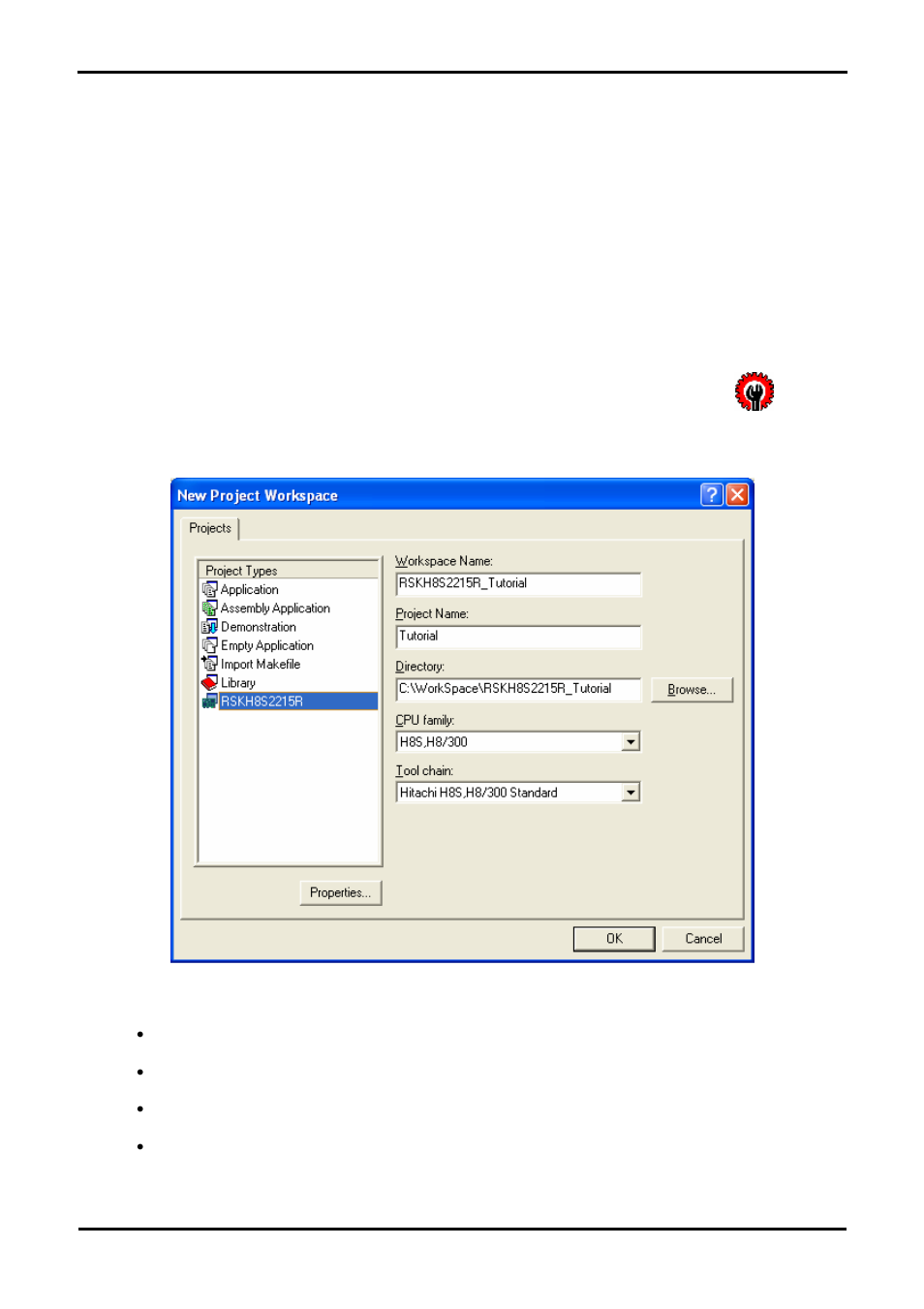 Chapter 4. project workspace, Introduction, Creating a new project workspace | Renesas H8S2215R User Manual | Page 8 / 28