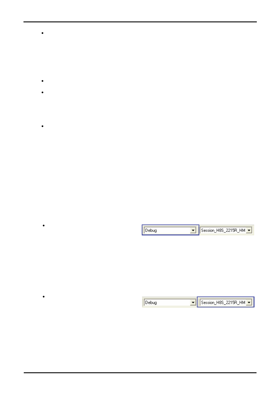 Build configurations and debug sessions, Build configuration, Debug session | Renesas H8S2215R User Manual | Page 9 / 28