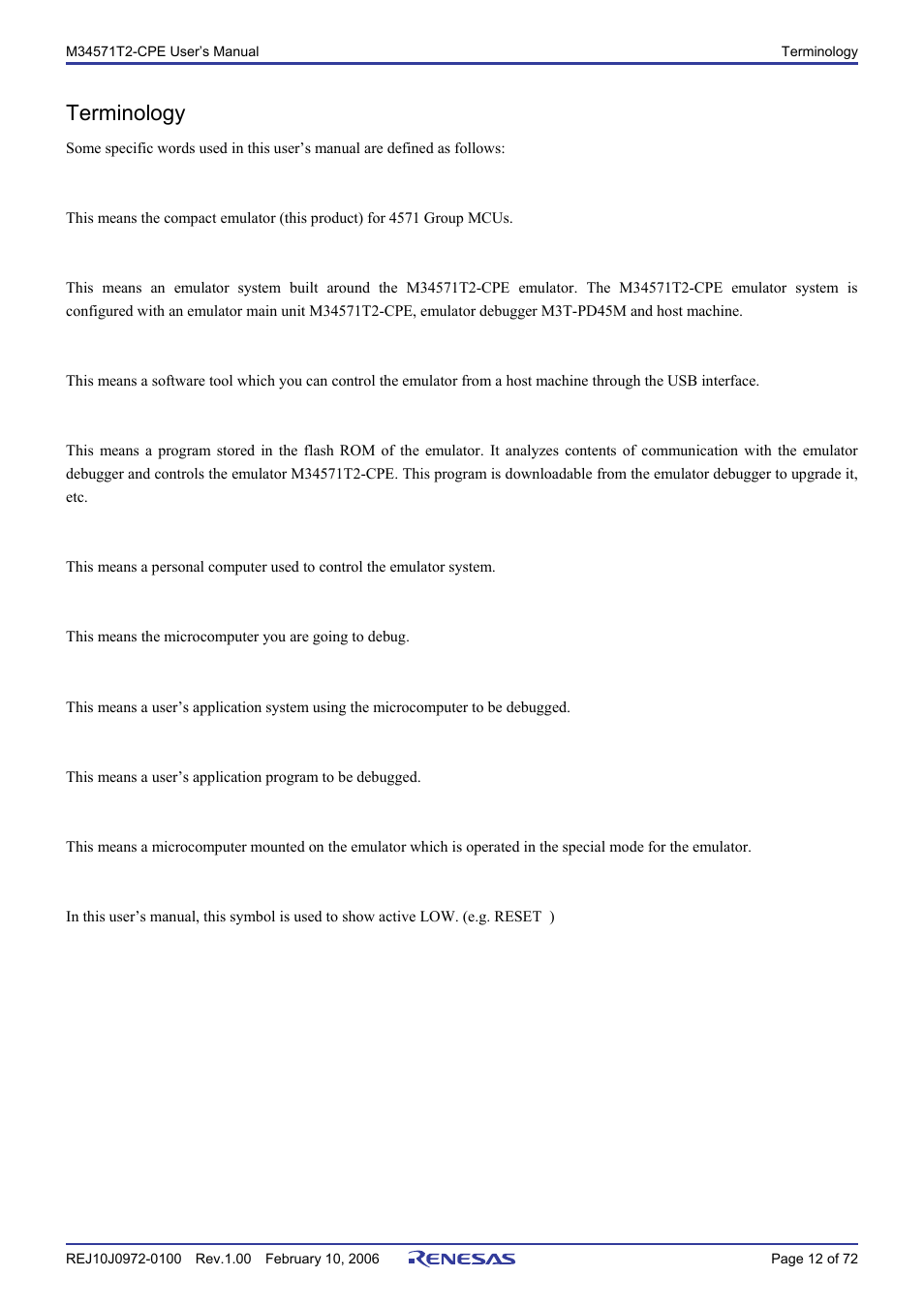Terminology | Renesas Compact Emulator M34571T2-CPE User Manual | Page 14 / 74