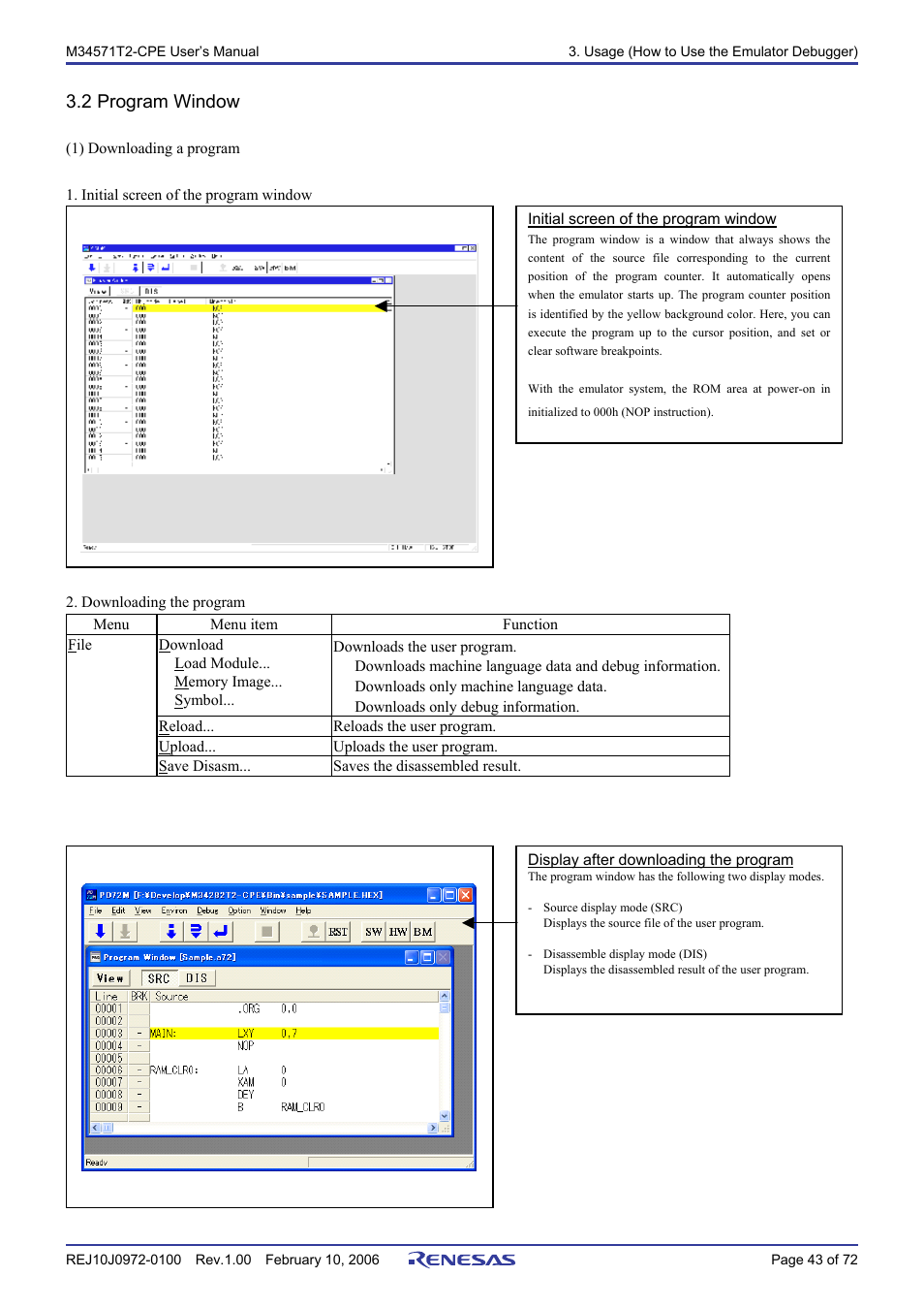 2 program window | Renesas Compact Emulator M34571T2-CPE User Manual | Page 45 / 74