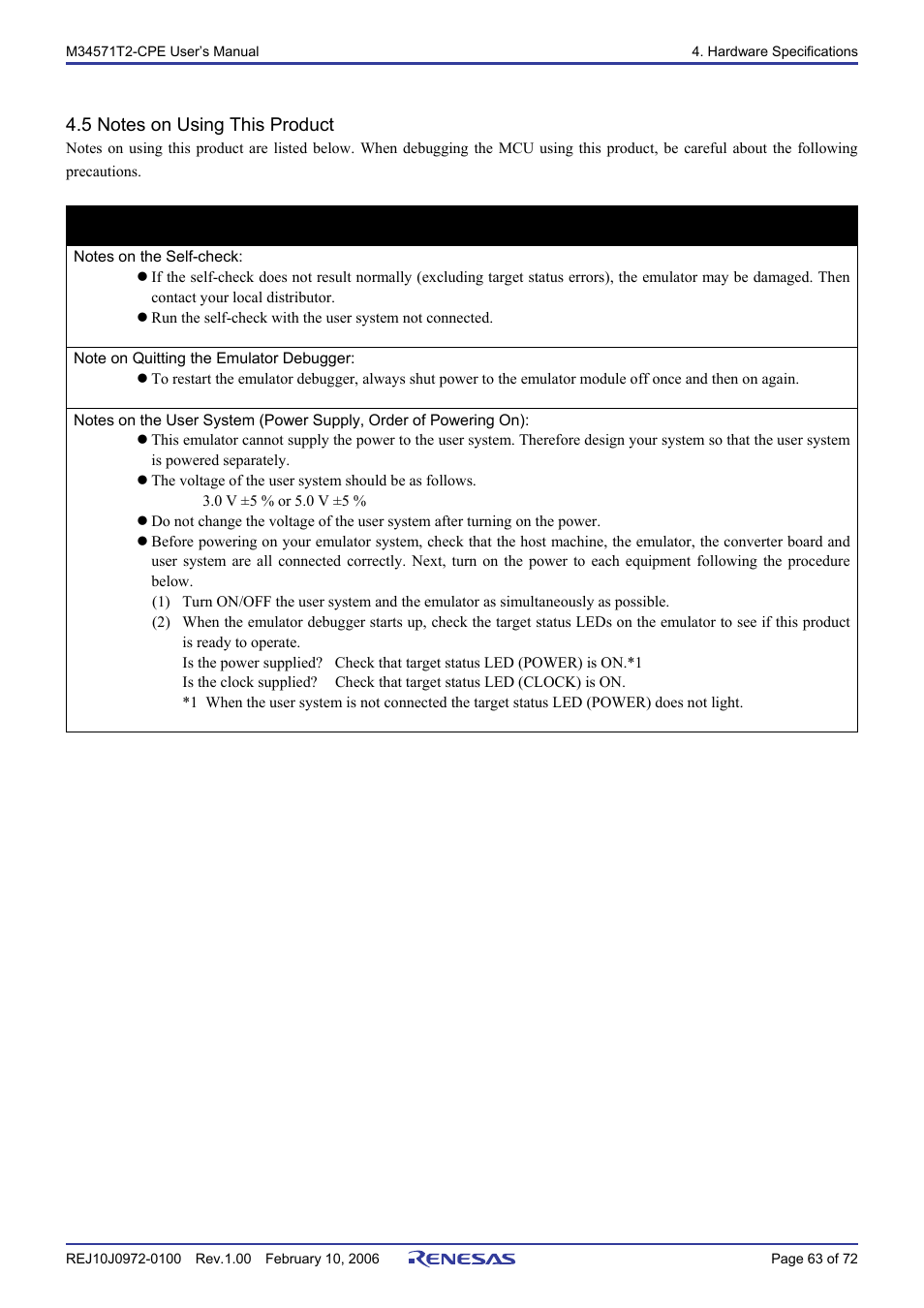 5 notes on using this product, Important | Renesas Compact Emulator M34571T2-CPE User Manual | Page 65 / 74