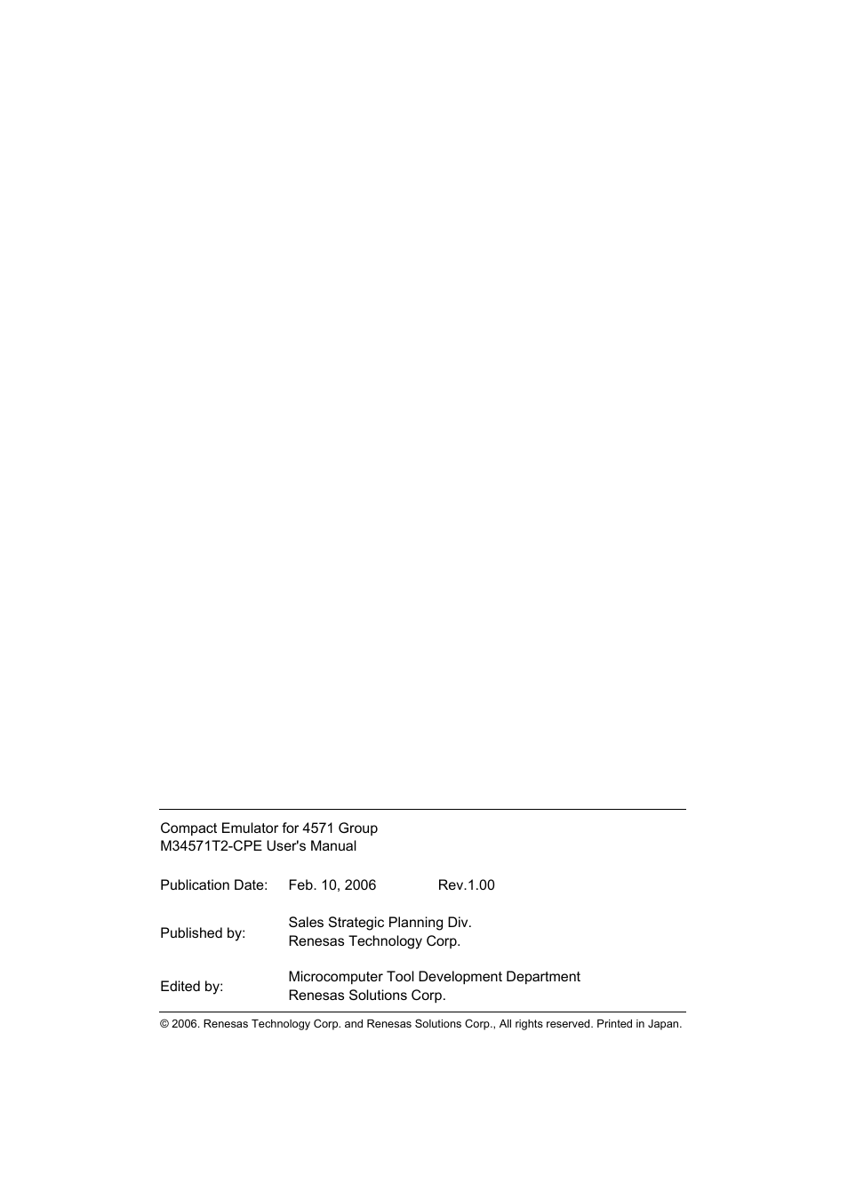 Renesas Compact Emulator M34571T2-CPE User Manual | Page 73 / 74