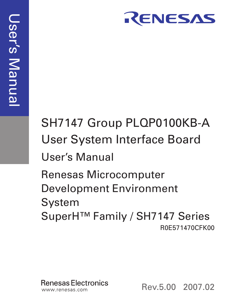 Cover, Use r’s m an ua l | Renesas SH7147 User Manual | Page 3 / 48