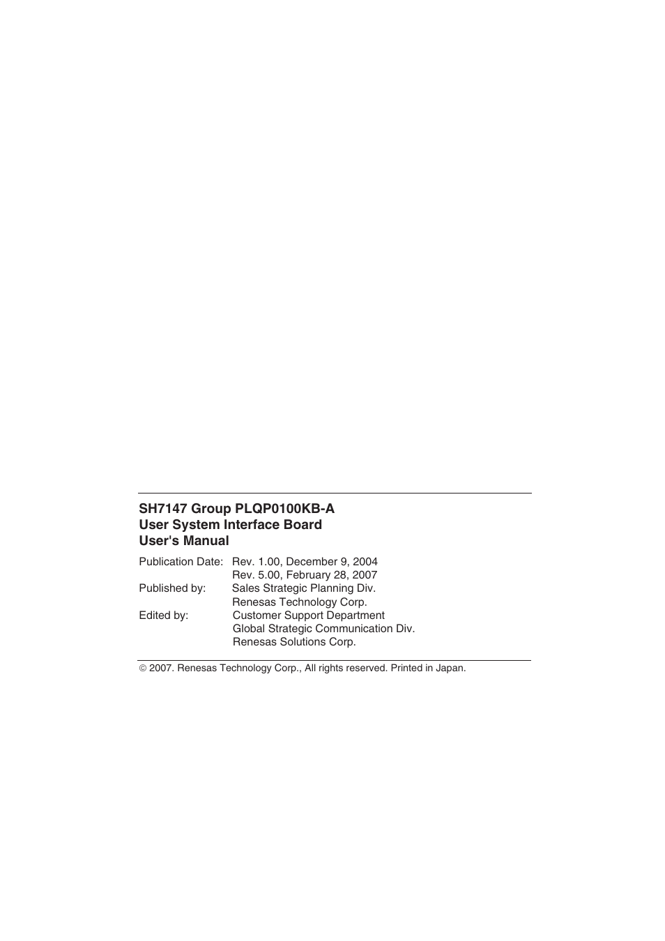 Colophon | Renesas SH7147 User Manual | Page 45 / 48