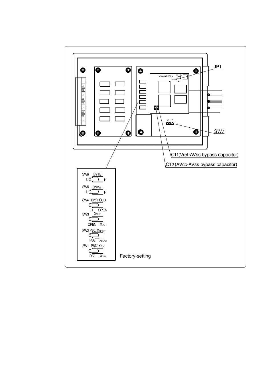 2 switch settings | Renesas Emulation Pod for M16C/80 Group MCUs M30803T-RPD-E User Manual | Page 27 / 76