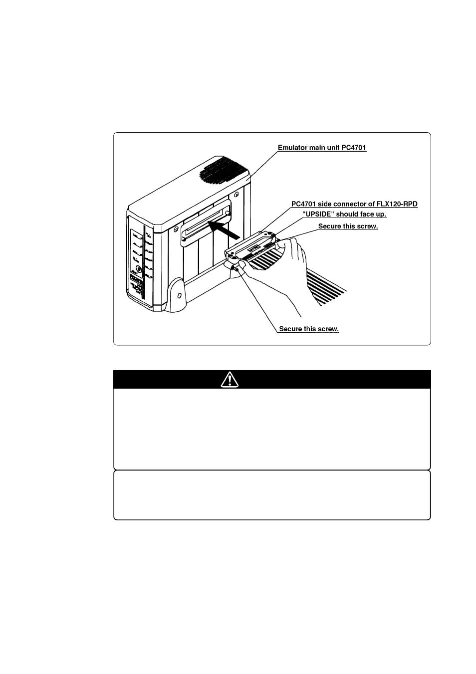 5 connecting the pc4701 and emulation pod, 1) connecting the cable to the pc4701, Caution | Renesas Emulation Pod for M16C/80 Group MCUs M30803T-RPD-E User Manual | Page 36 / 76