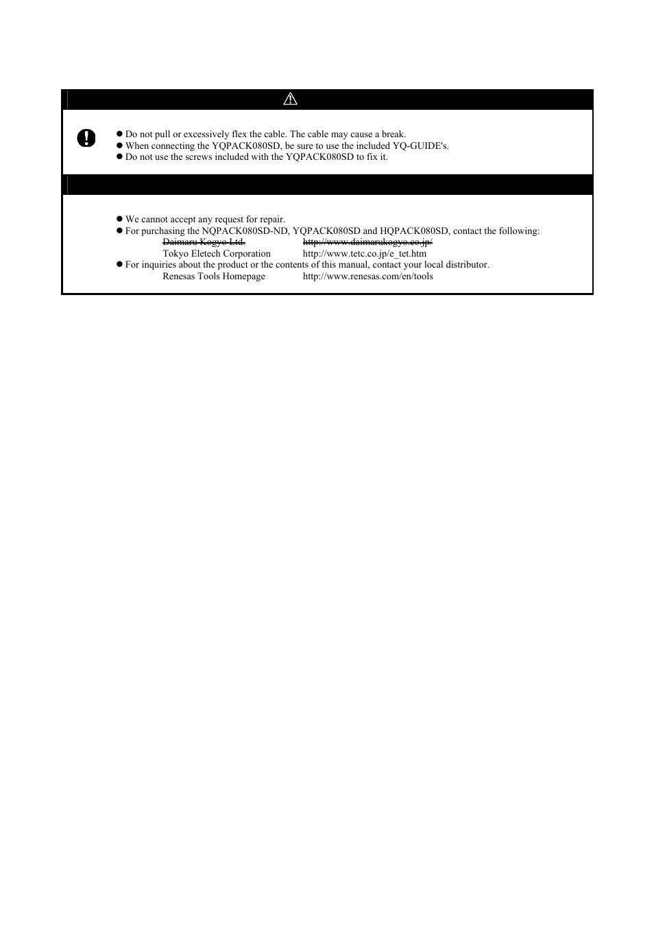 Precautions, Caution, Important | Cautions to be taken for this product | Renesas Converter Board M30290T-80FPD User Manual | Page 4 / 4