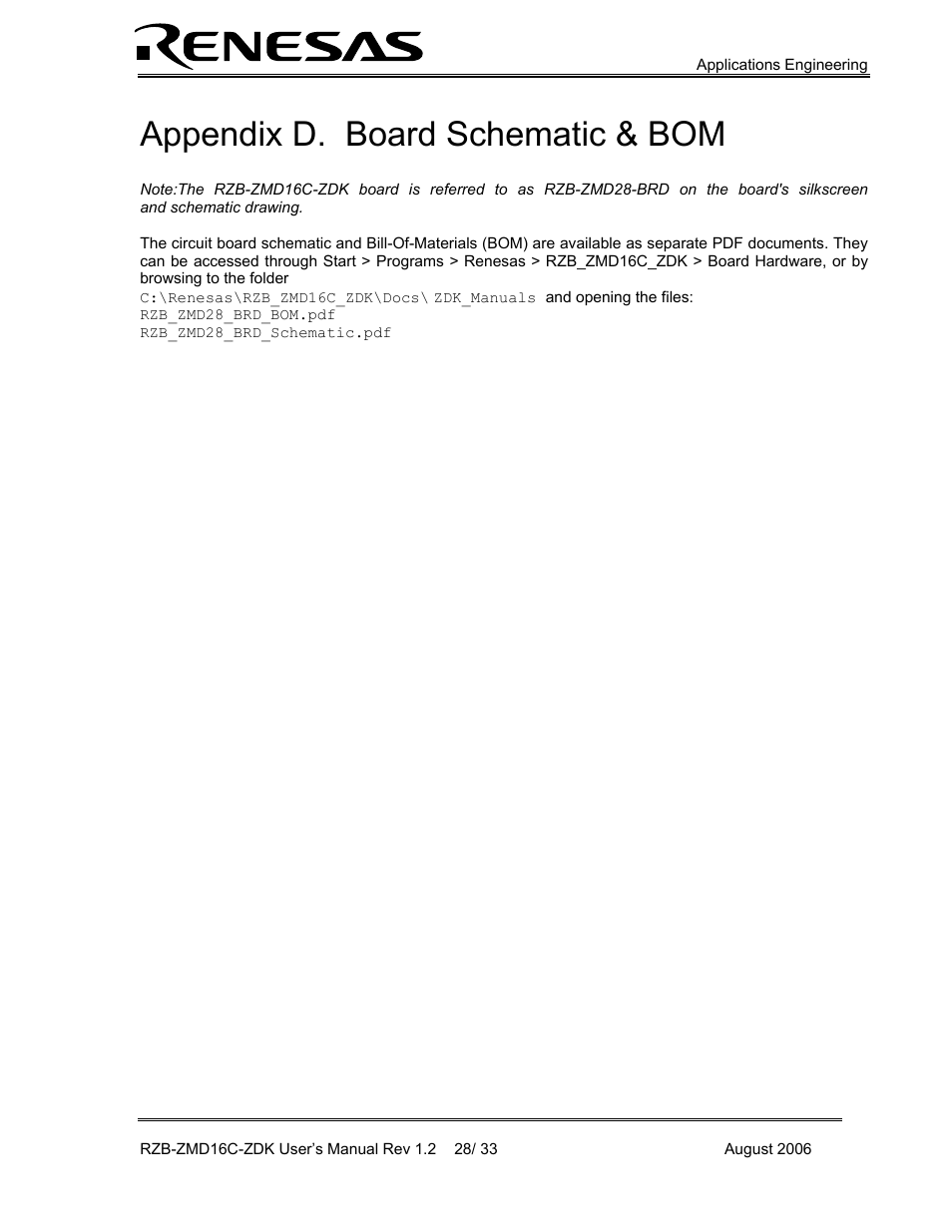 Board schematic & bom, Appendix d. board schematic & bom | Renesas RZB-ZMD16C-ZDK User Manual | Page 28 / 33