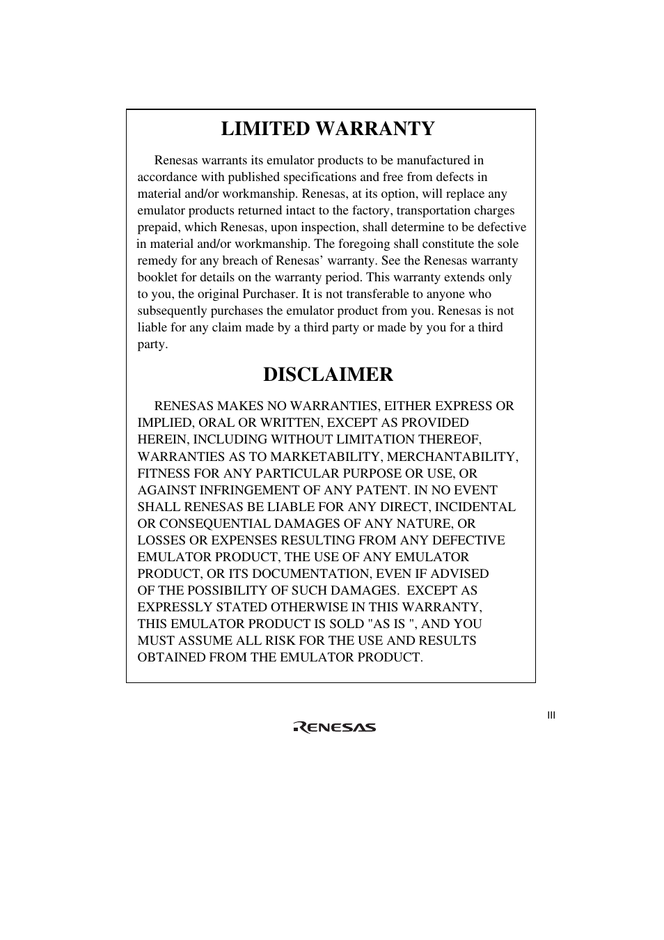 Limited warranty, Disclaimer | Renesas R0E572860CFL00 User Manual | Page 7 / 40