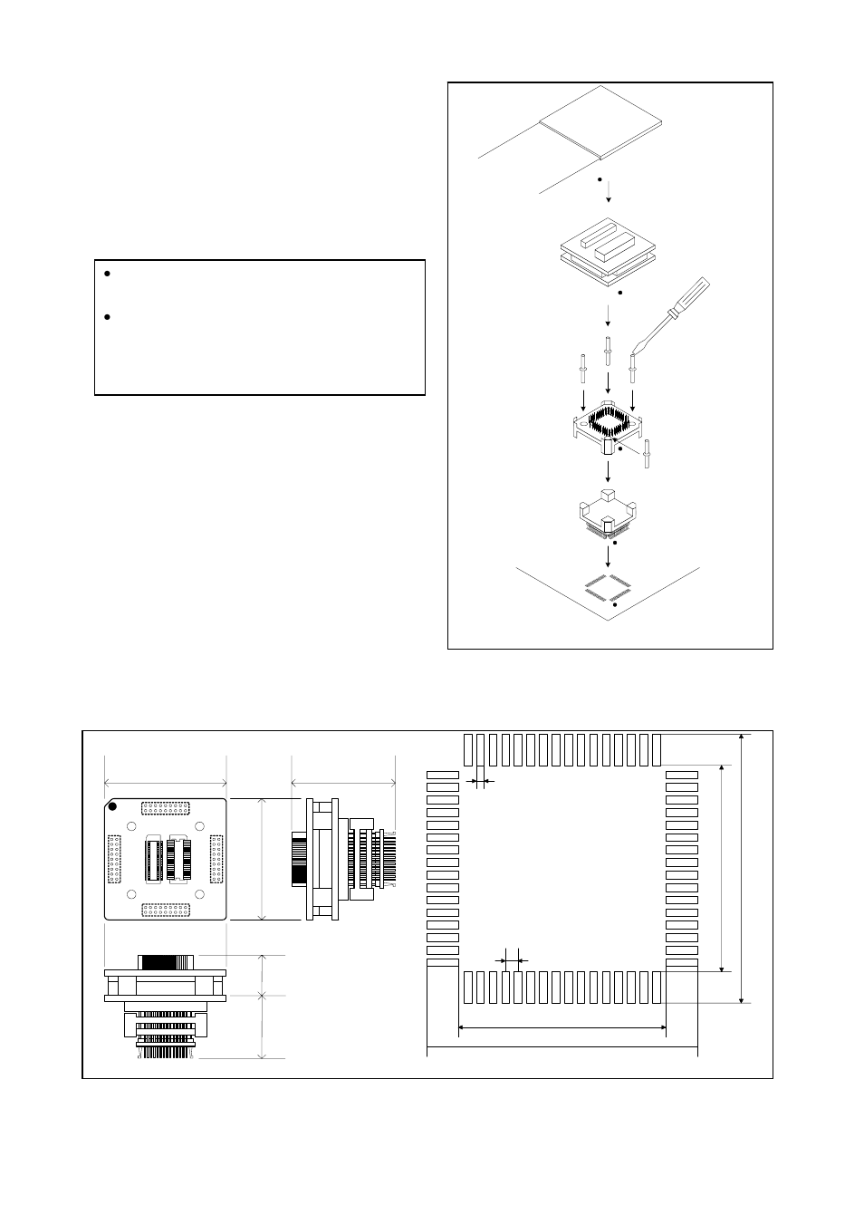 Connection procedure, External dimensions and a sample foot pattern, Connection procedure (see figure 3) | Renesas M3T-FLX-64NSA User Manual | Page 3 / 4