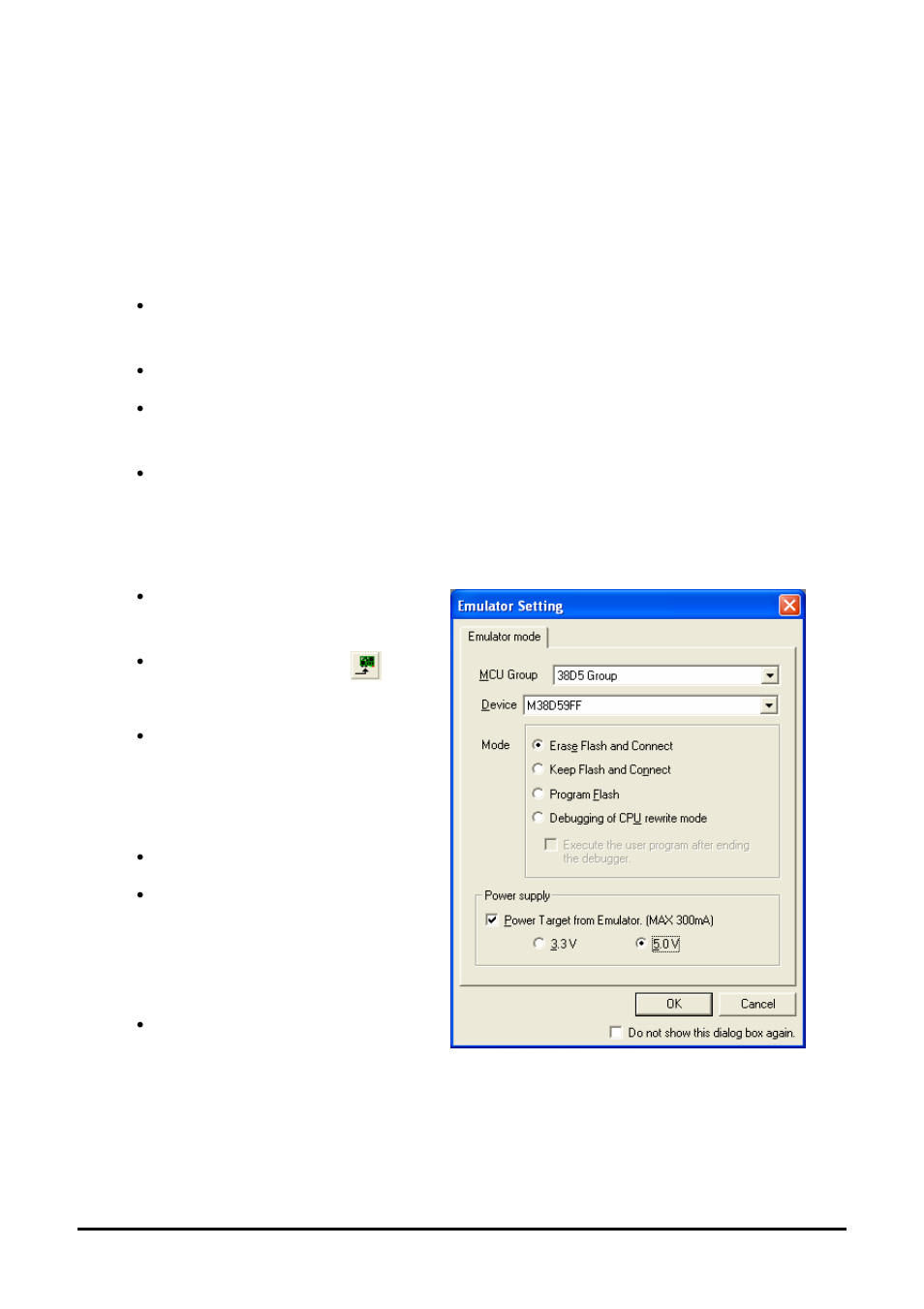 Connecting the debugger, Connecting to the target with the e8a | Renesas M3T-ICC740 User Manual | Page 11 / 23