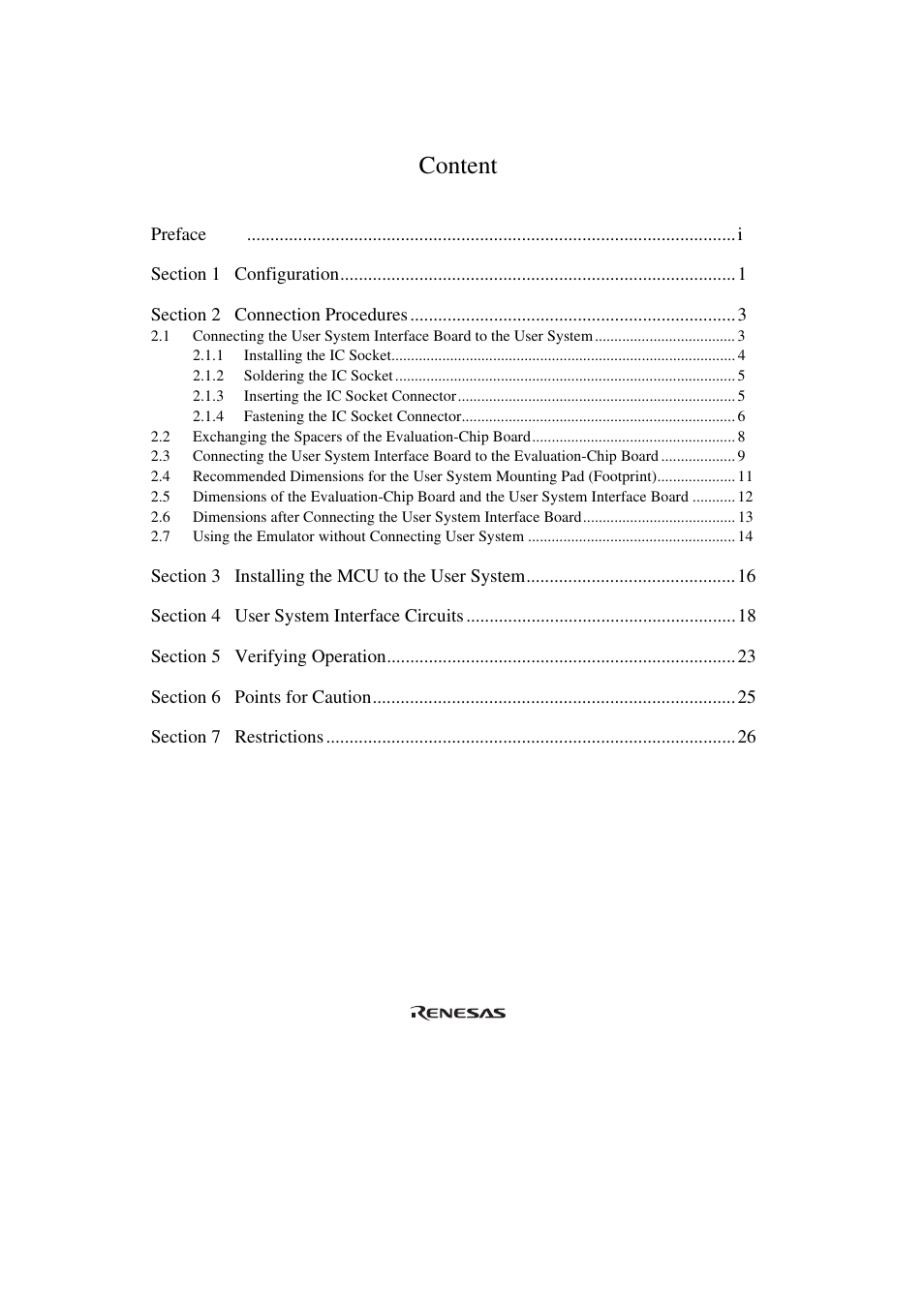 Content | Renesas H8SX/1668R User Manual | Page 12 / 44