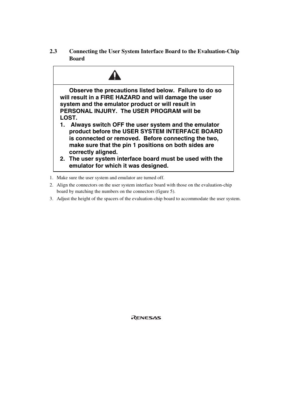 Warning | Renesas H8SX/1668R User Manual | Page 21 / 44