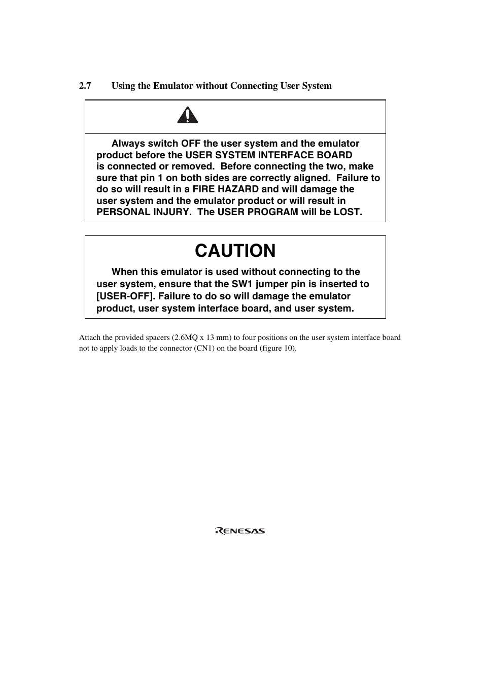 Caution, Warning | Renesas H8SX/1668R User Manual | Page 26 / 44