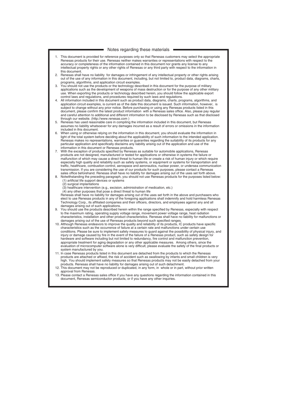 Notes regarding these materials | Renesas H8SX/1668R User Manual | Page 3 / 44