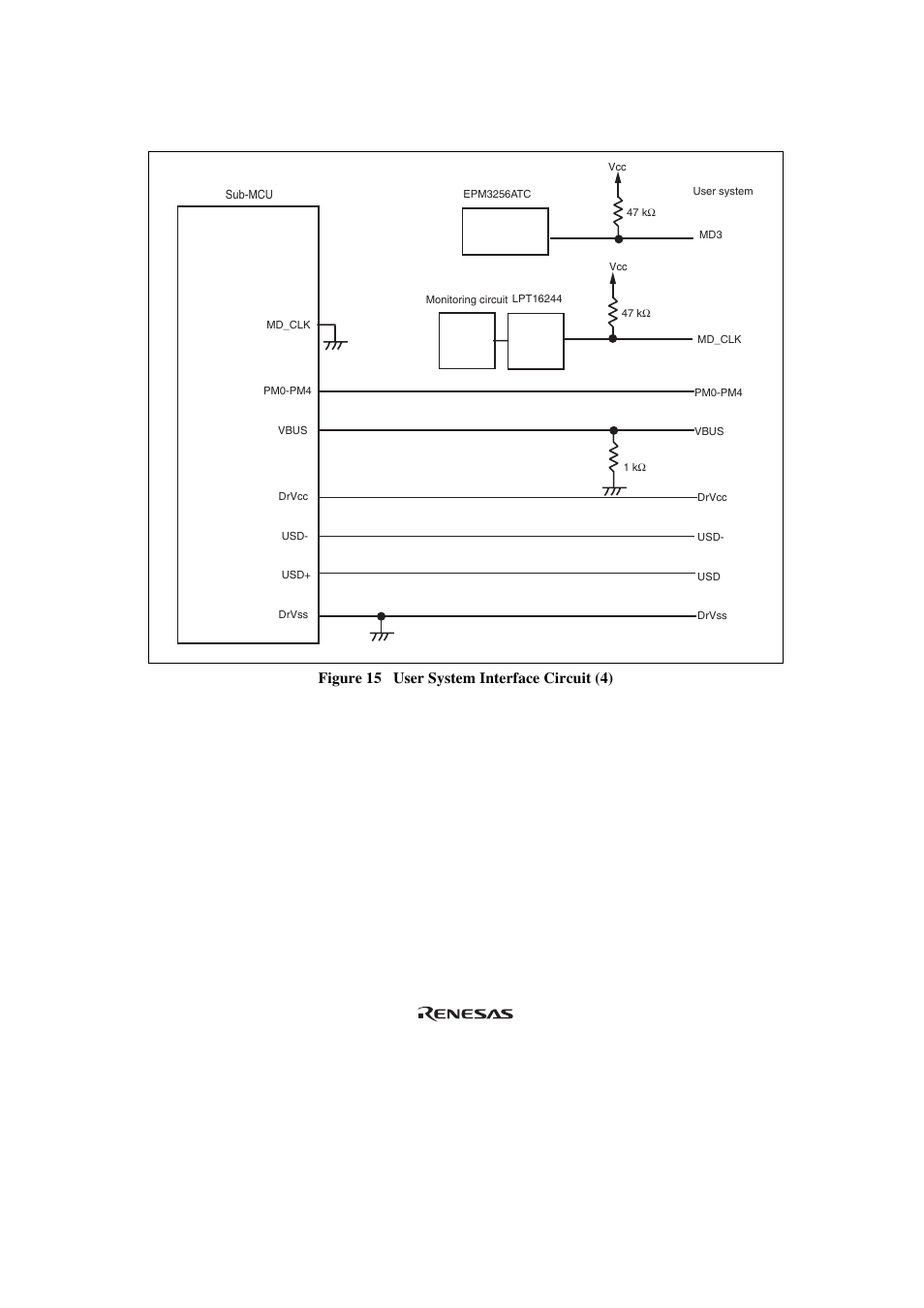 Figure 15 user system interface circuit (4) | Renesas H8SX/1668R User Manual | Page 33 / 44