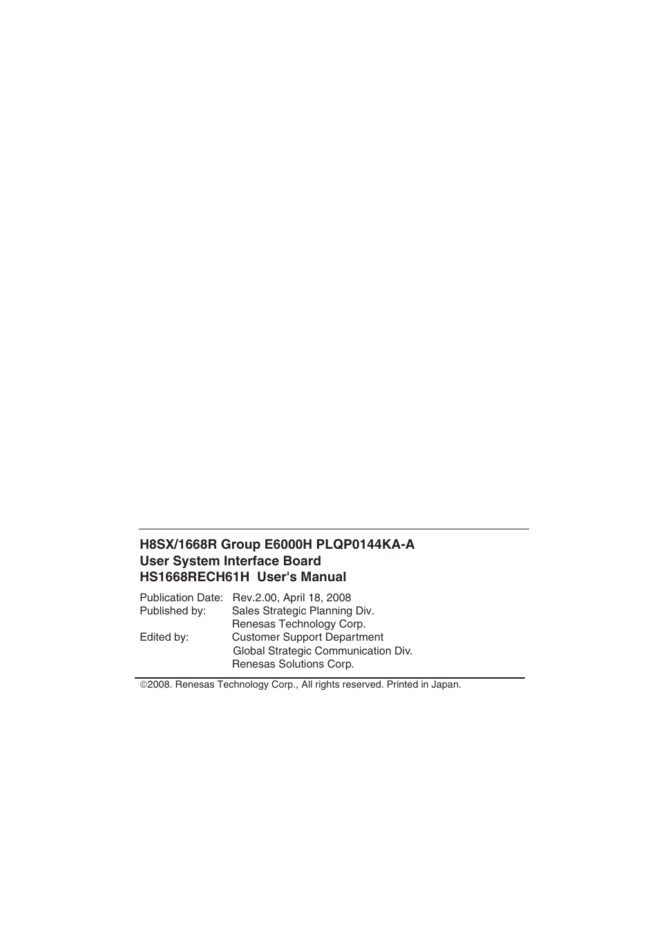 Colophon | Renesas H8SX/1668R User Manual | Page 41 / 44