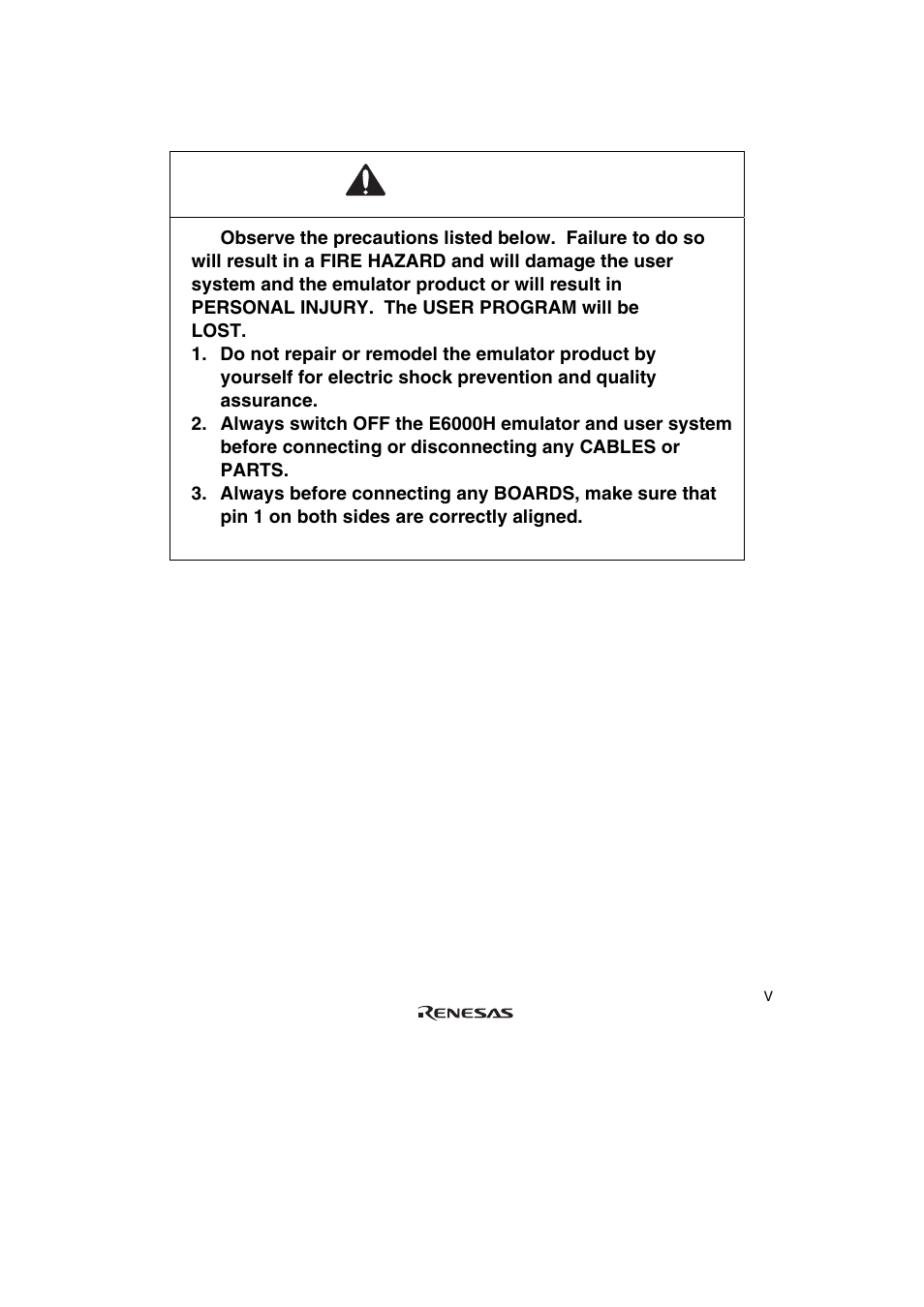 Warning | Renesas H8SX/1668R User Manual | Page 9 / 44
