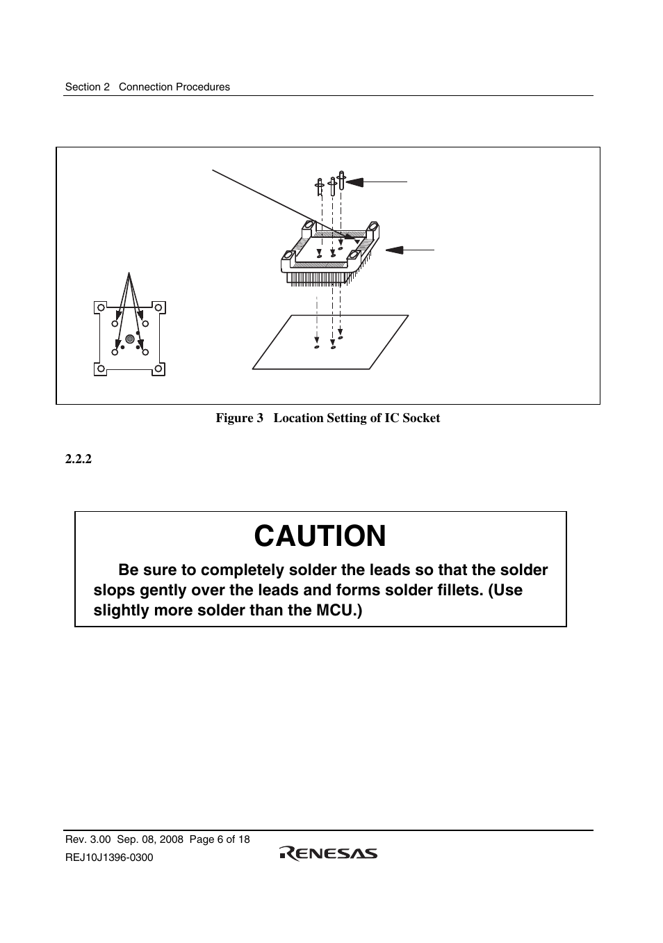 2 soldering ic socket, Caution | Renesas H8SX/1582 User Manual | Page 20 / 36