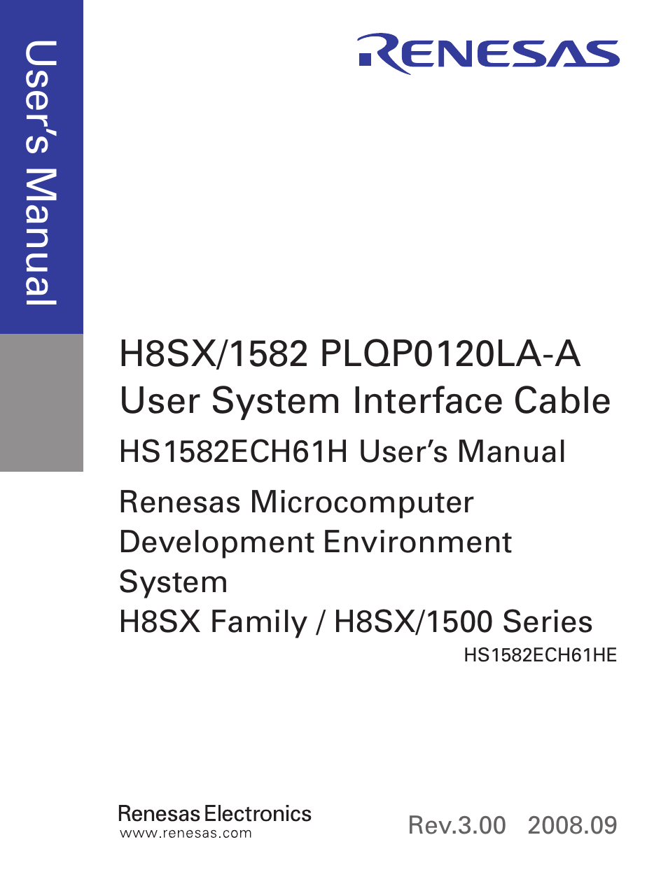 Cover, Use r’s m an ua l | Renesas H8SX/1582 User Manual | Page 3 / 36