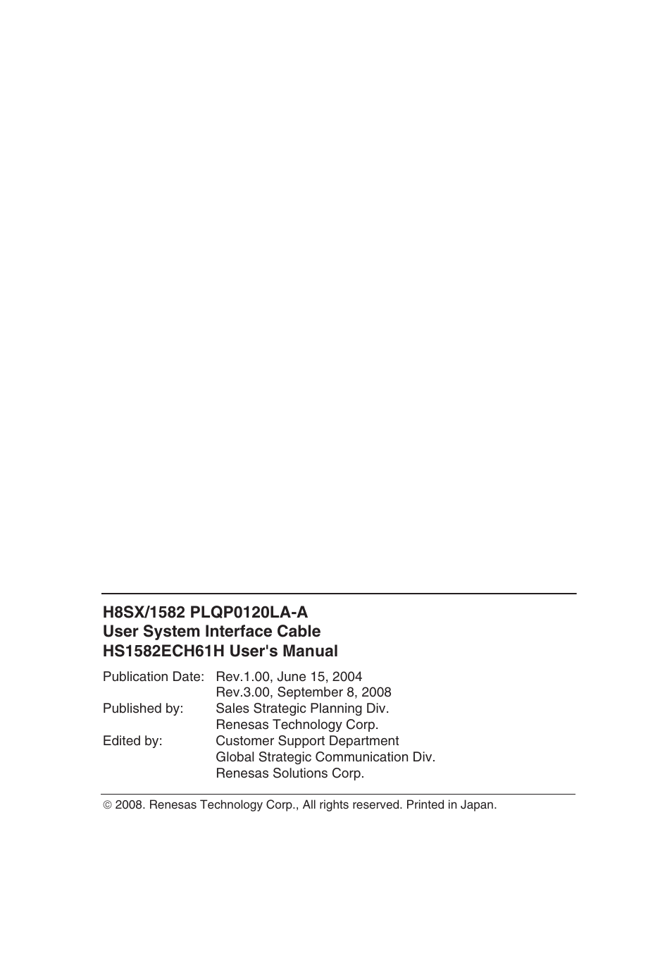 Colophon | Renesas H8SX/1582 User Manual | Page 33 / 36