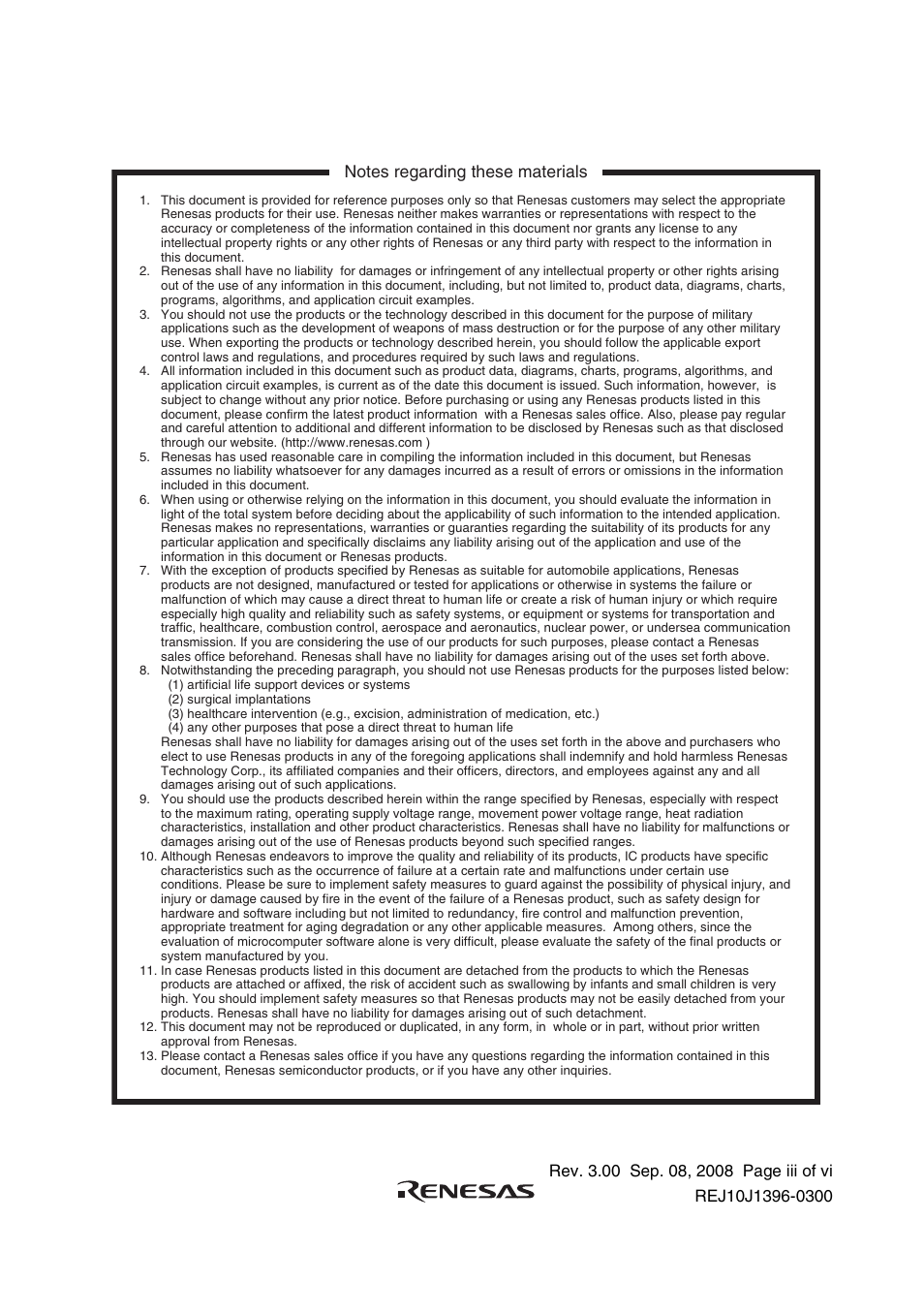 Notes regarding these materials | Renesas H8SX/1582 User Manual | Page 5 / 36