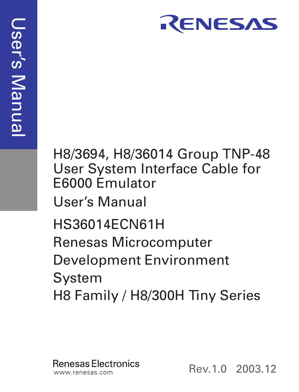 Cover, Use r’s m an ua l | Renesas H8/36024 User Manual | Page 3 / 32