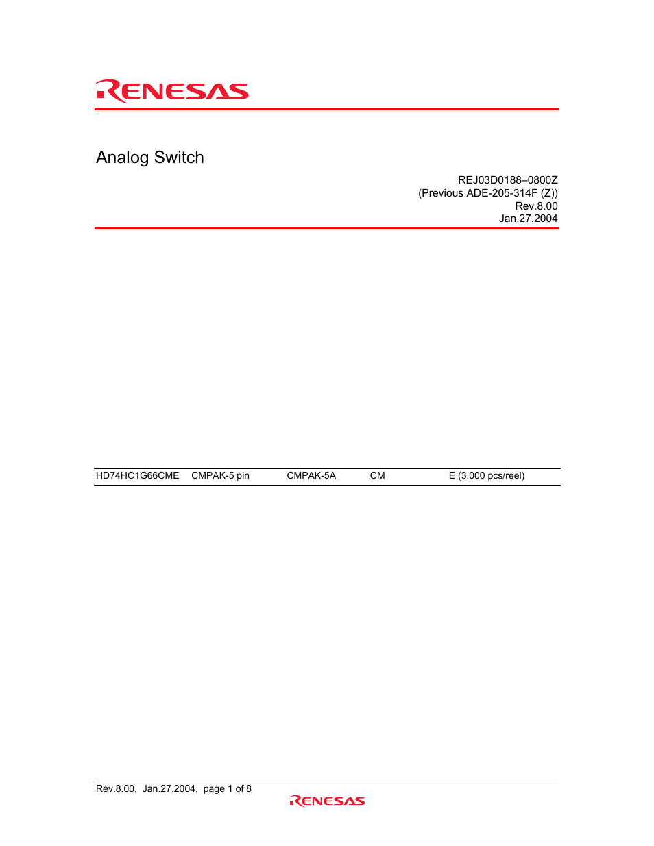 Renesas HD74HC1G66 User Manual | 9 pages