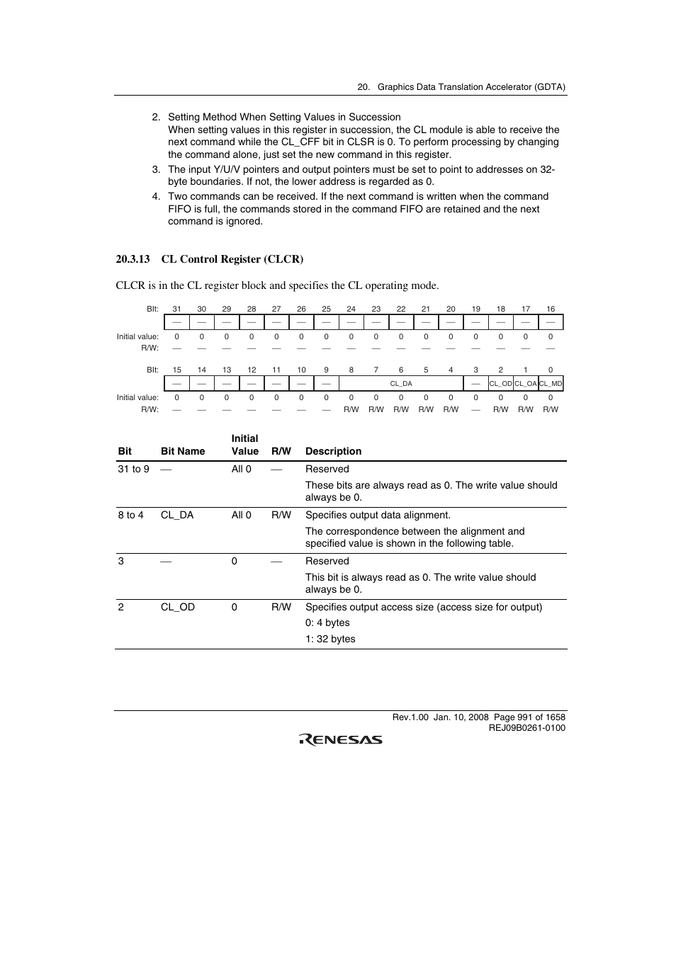 13 cl control register (clcr) | Renesas SH7781 User Manual | Page 1021 / 1692