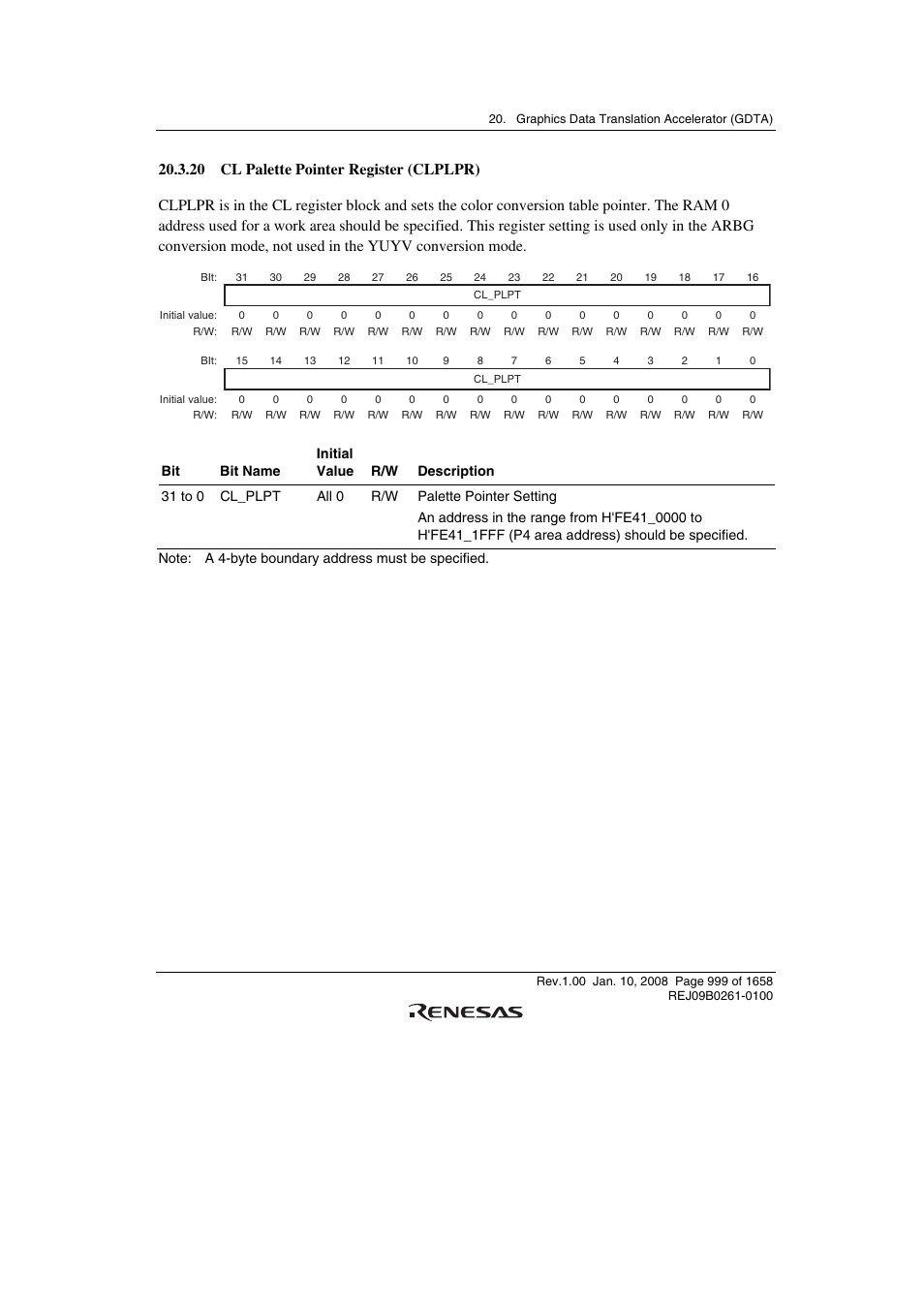 20 cl palette pointer register (clplpr) | Renesas SH7781 User Manual | Page 1029 / 1692