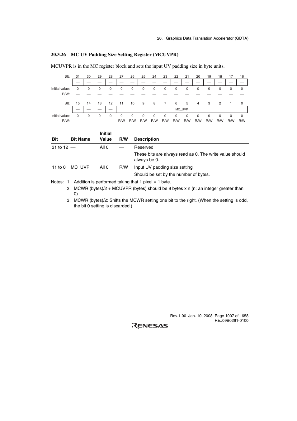 26 mc uv padding size setting register (mcuvpr) | Renesas SH7781 User Manual | Page 1037 / 1692