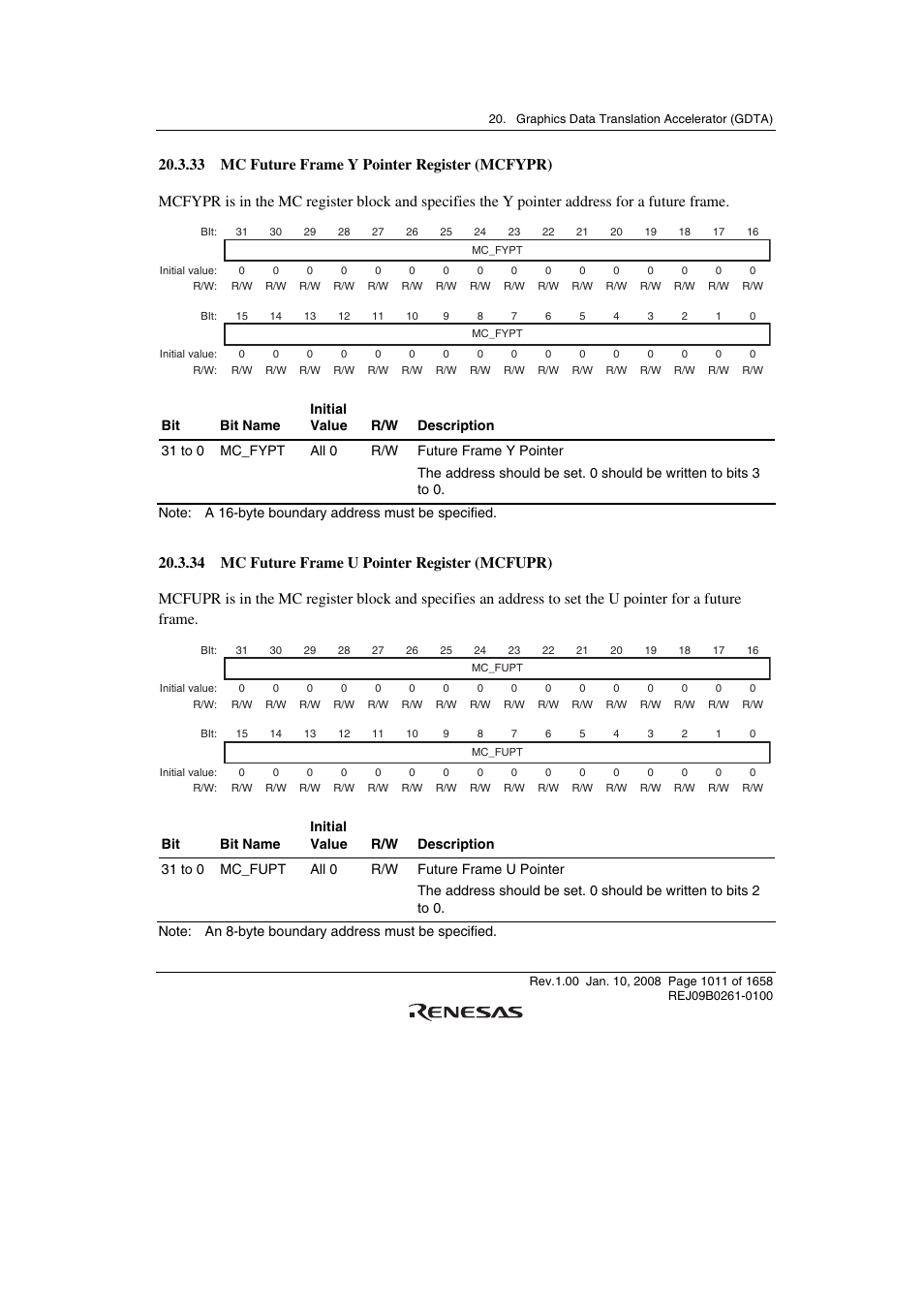33 mc future frame y pointer register (mcfypr), 34 mc future frame u pointer register (mcfupr) | Renesas SH7781 User Manual | Page 1041 / 1692