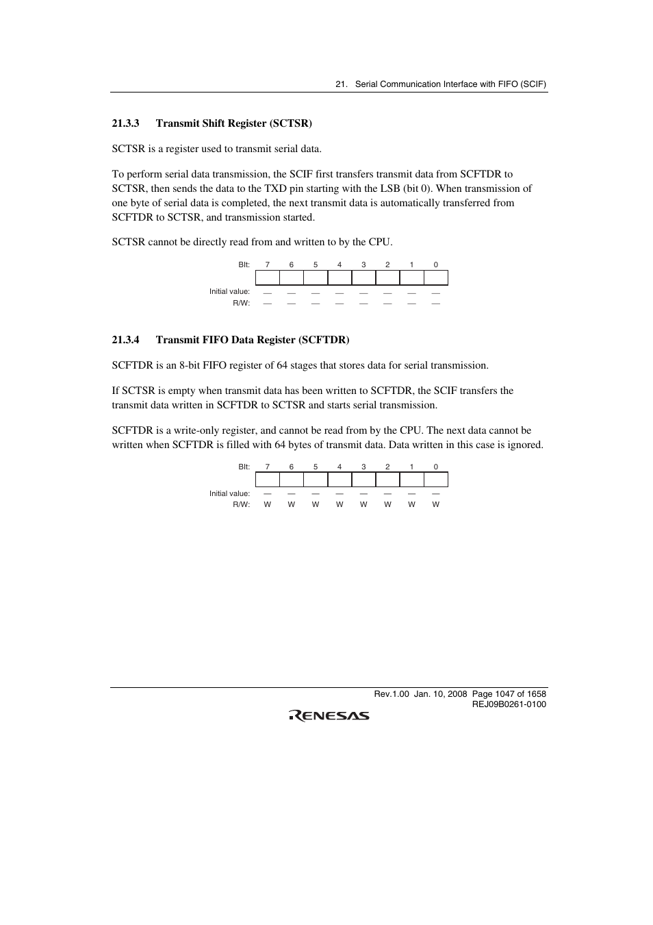 3 transmit shift register (sctsr), 4 transmit fifo data register (scftdr) | Renesas SH7781 User Manual | Page 1077 / 1692