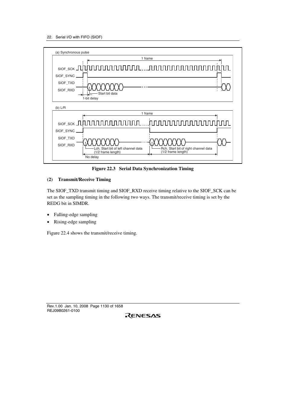 Figure 22.4 shows the transmit/receive timing | Renesas SH7781 User Manual | Page 1160 / 1692