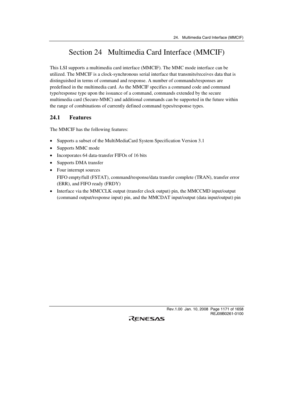Section 24 multimedia card interface (mmcif), 1 features | Renesas SH7781 User Manual | Page 1201 / 1692