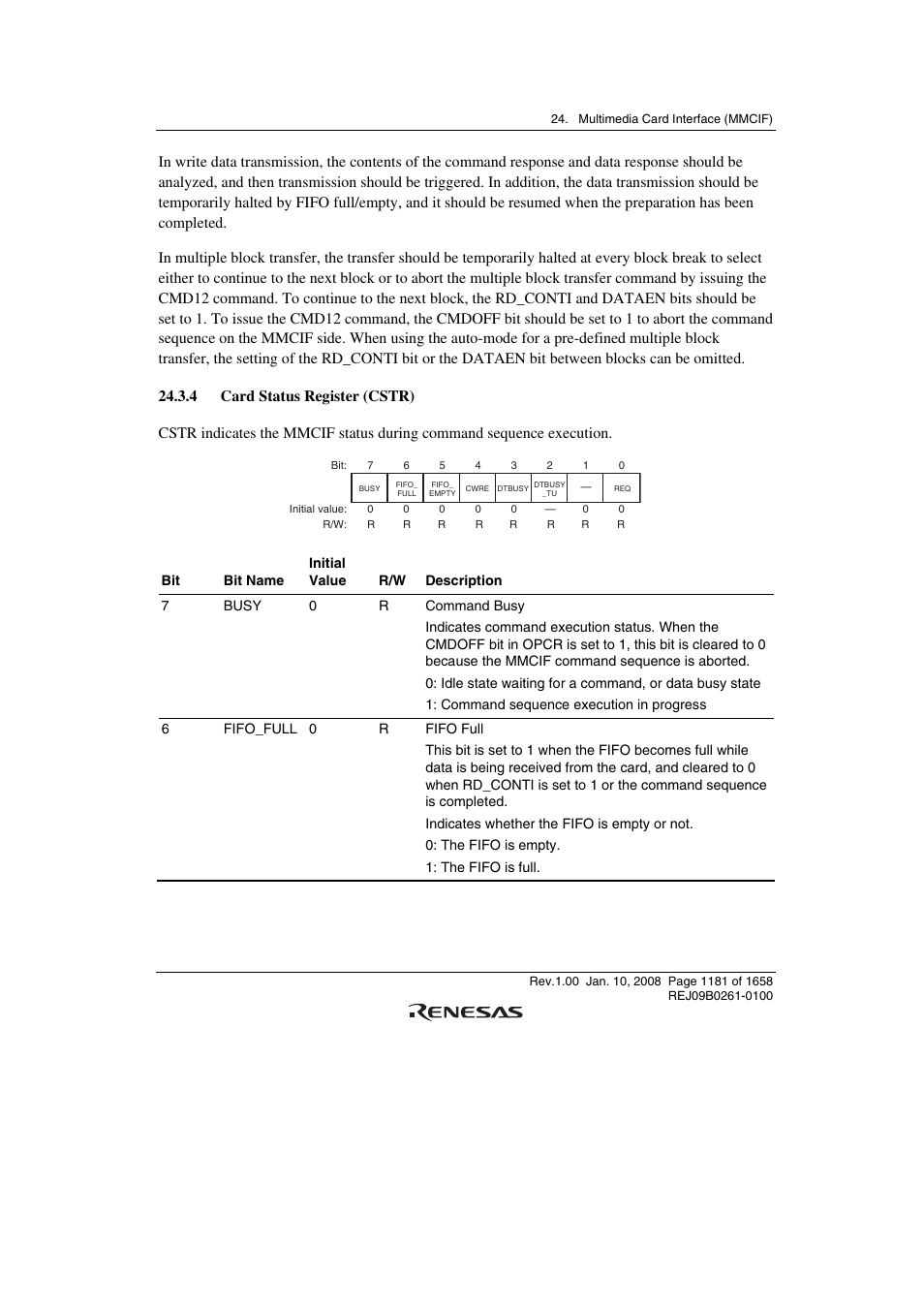 4 card status register (cstr) | Renesas SH7781 User Manual | Page 1211 / 1692
