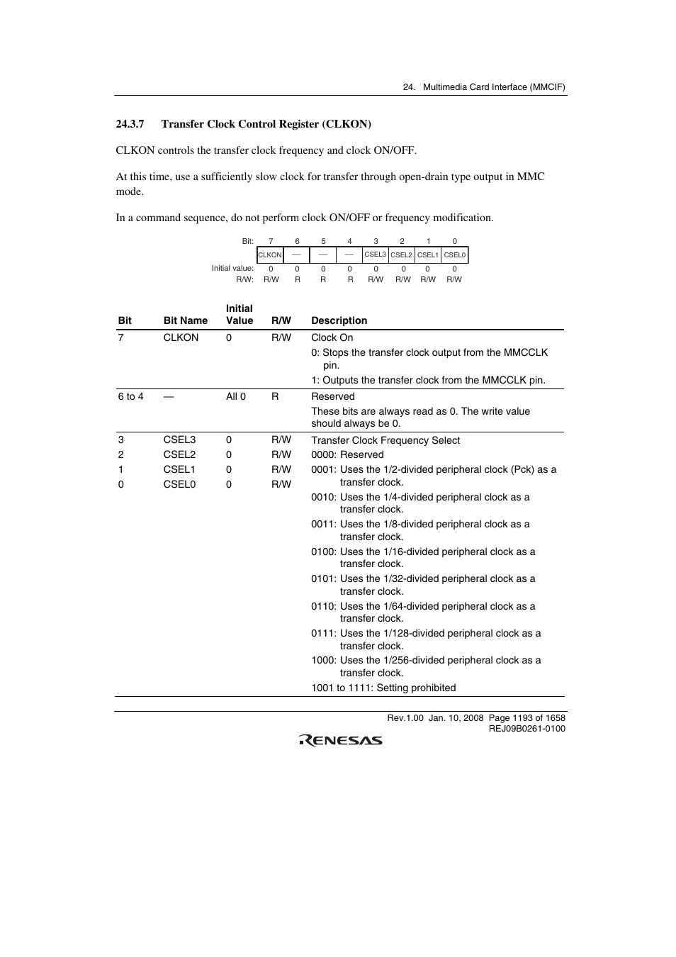 7 transfer clock control register (clkon) | Renesas SH7781 User Manual | Page 1223 / 1692