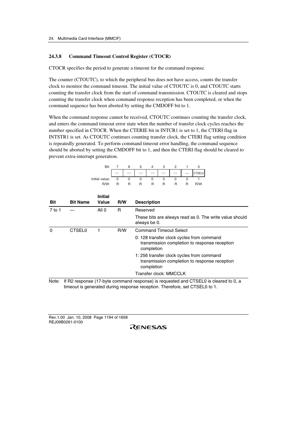 8 command timeout control register (ctocr) | Renesas SH7781 User Manual | Page 1224 / 1692