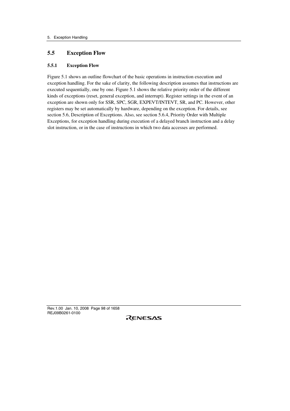 5 exception flow, 1 exception flow | Renesas SH7781 User Manual | Page 128 / 1692