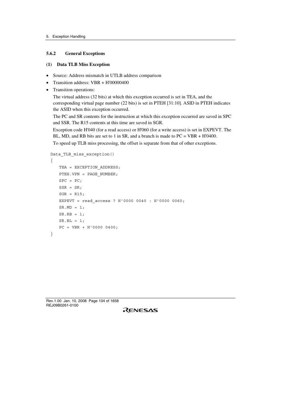 2 general exceptions | Renesas SH7781 User Manual | Page 134 / 1692