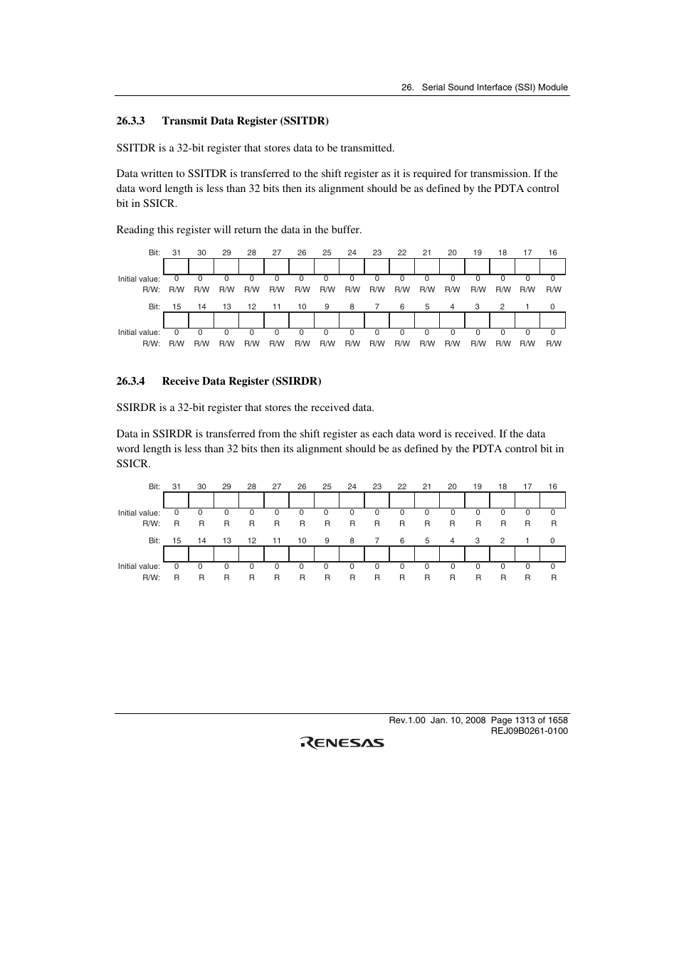 3 transmit data register (ssitdr), 4 receive data register (ssirdr) | Renesas SH7781 User Manual | Page 1343 / 1692