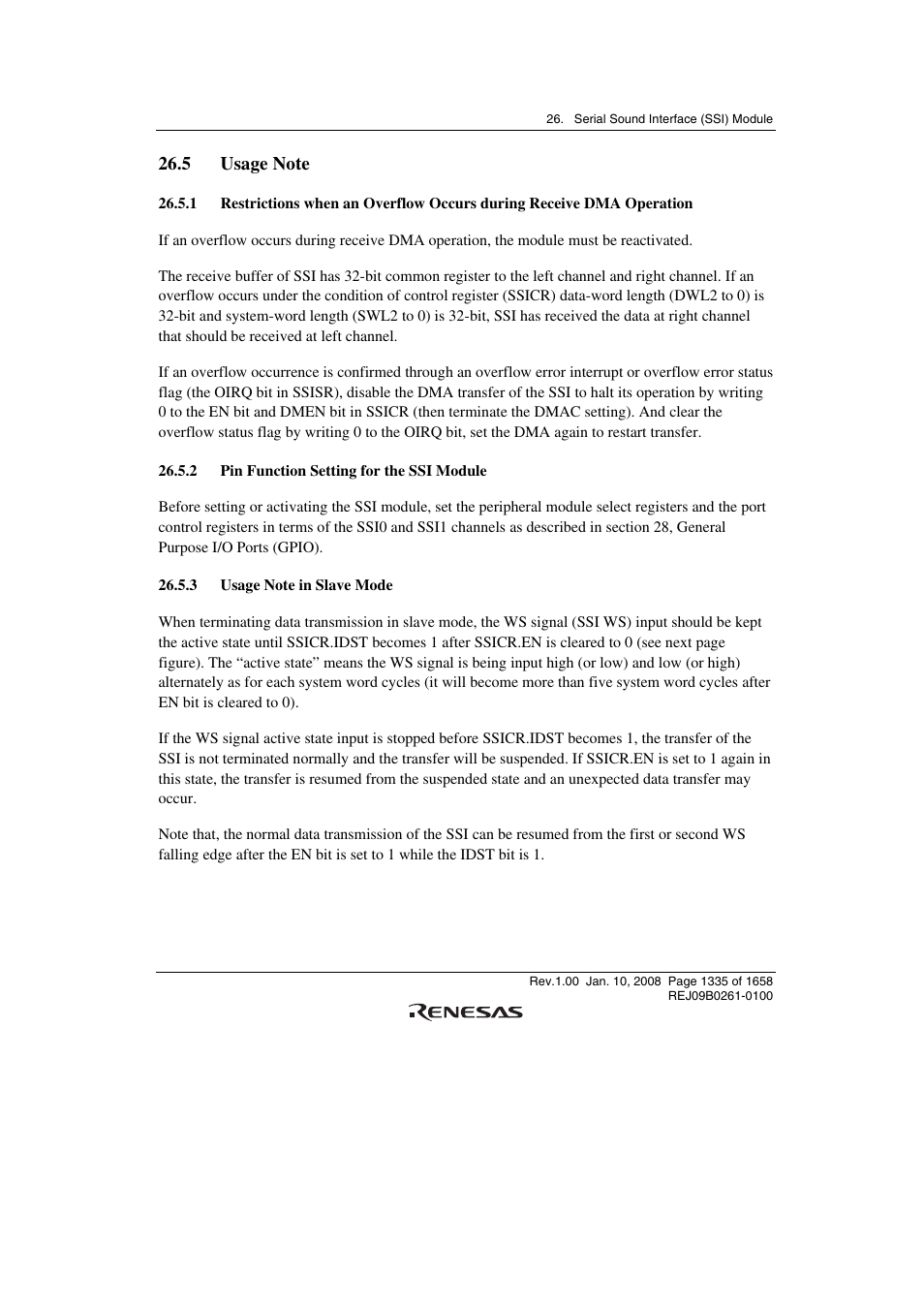 5 usage note, 2 pin function setting for the ssi module, 3 usage note in slave mode | Renesas SH7781 User Manual | Page 1365 / 1692