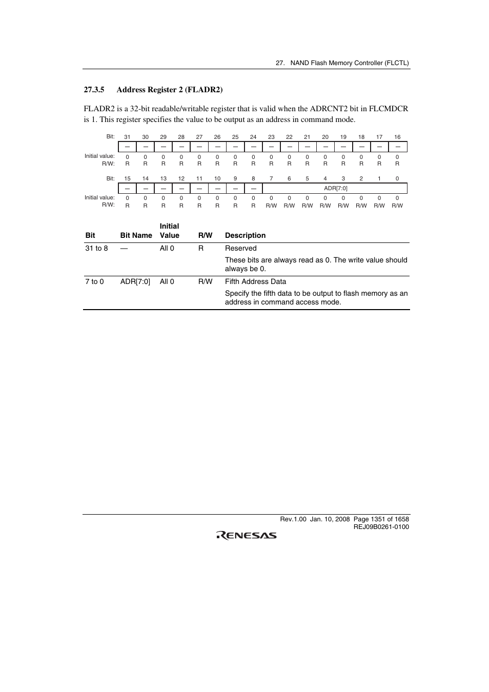 5 address register 2 (fladr2) | Renesas SH7781 User Manual | Page 1381 / 1692